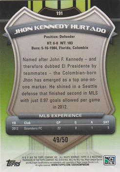 2013 Topps MLS - Blue #191 Jhon Kennedy Hurtado Back