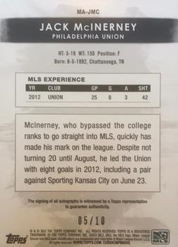 2013 Topps MLS - Maestros Autographs Black #MA-JMC Jack McInerney Back