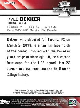 2013 Topps MLS - Super Draft Autographs #SDA-KB Kyle Bekker Back
