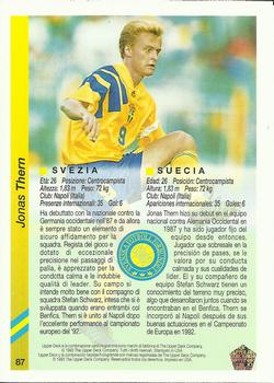 1993 Upper Deck World Cup Preview (Spanish/Italian) #87 Jonas Thern Back