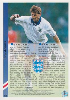 1993 Upper Deck World Cup Preview (English/German) #52 Tony Adams Back