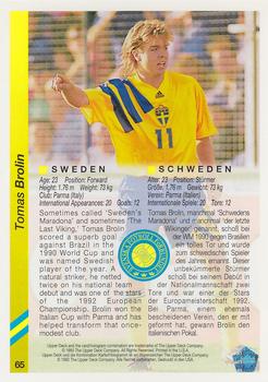 1993 Upper Deck World Cup Preview (English/German) #65 Tomas Brolin Back