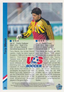1993 Upper Deck World Cup Preview (English/German) #85 Tony Meola Back