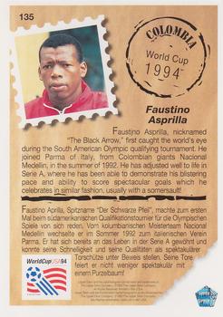 1993 Upper Deck World Cup Preview (English/German) #135 Faustino Asprilla Back