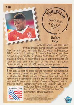 1993 Upper Deck World Cup Preview (English/German) #136 Brian Roy Back