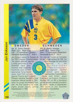 1993 Upper Deck World Cup Preview (English/German) #168 Jan Eriksson Back