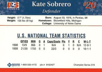 1999 Roox US Women's National Team #910242T Kate Sobrero Back