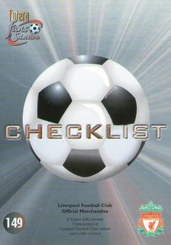 2000 Futera Fans Selection Liverpool #149 Checklist Back