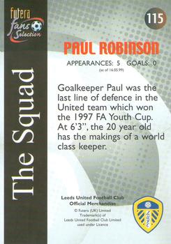 2000 Futera Fans Selection Leeds United #115 Paul Robinson Back