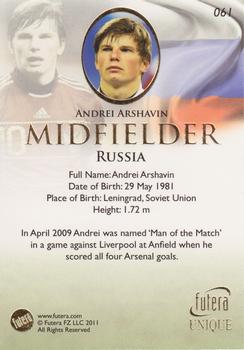 2011 Futera UNIQUE World Football #061 Andrey Arshavin Back