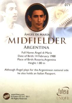 2011 Futera UNIQUE World Football #071 Angel Di Maria Back