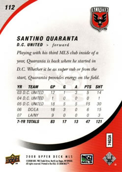 2008 Upper Deck MLS #112 Santino Quaranta Back