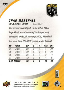 2008 Upper Deck MLS #130 Chad Marshall Back