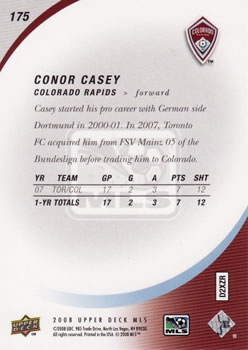 2008 Upper Deck MLS #175 Conor Casey Back