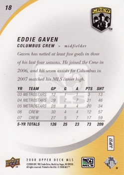 2008 Upper Deck MLS #18 Eddie Gaven Back