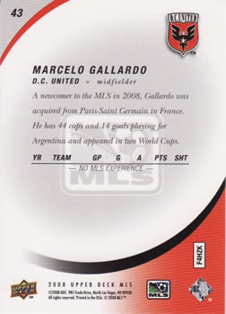 2008 Upper Deck MLS #43 Marcelo Gallardo Back