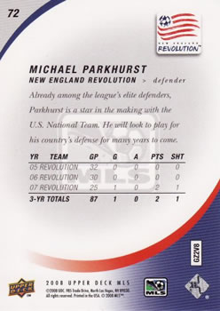 2008 Upper Deck MLS #72 Michael Parkhurst Back