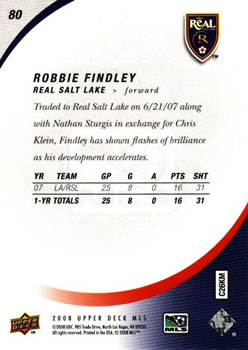 2008 Upper Deck MLS #80 Robbie Findley Back