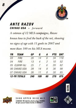 2008 Upper Deck MLS #8 Ante Razov Back