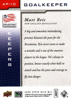 2008 Upper Deck MLS - Keepers #KP-10 Matt Reis Back