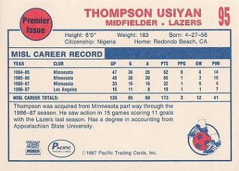 1987-88 Pacific MISL #95 Thompson Usiyan Back
