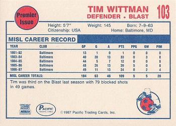 1987-88 Pacific MISL #103 Tim Wittman Back