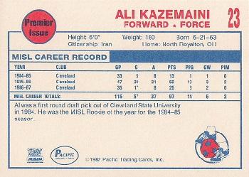 1987-88 Pacific MISL #23 Ali Kazemaini Back