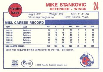 1987-88 Pacific MISL #24 Mike Stankovic Back