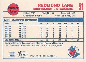 1987-88 Pacific MISL #51 Redmond Lane Back