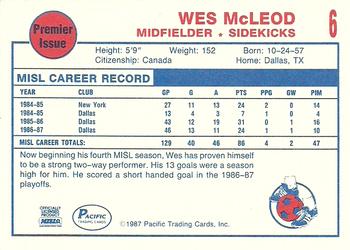 1987-88 Pacific MISL #6 Wes McLeod Back
