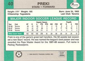 1988-89 Pacific MISL #40 Preki Back