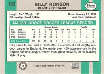 1988-89 Pacific MISL #62 Billy Ronson Back