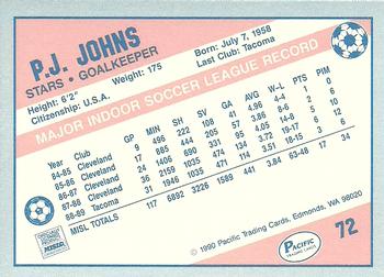 1989-90 Pacific MISL #72 P.J. Johns Back