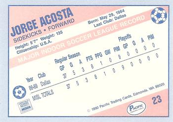 1989-90 Pacific MISL #23 Jorge Acosta Back