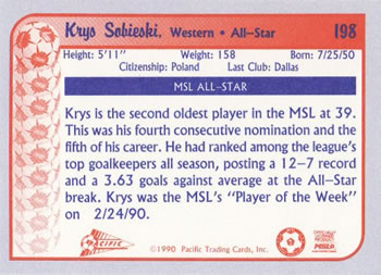 1990-91 Pacific MSL #198 Krys Sobieski Back