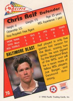 1991-92 Pacific MSL #70 Chris Reif Back