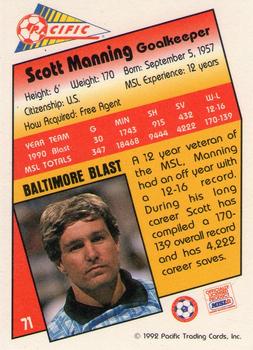 1991-92 Pacific MSL #71 Scott Manning Back