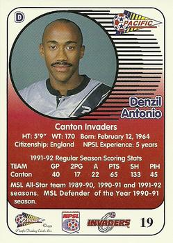 1993 Pacific NPSL #19 Denzil Antonio Back