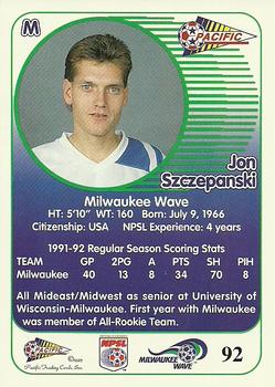 1993 Pacific NPSL #92 Jon Szczepanski Back