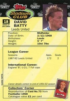 1992 Stadium Club #18 David Batty Back