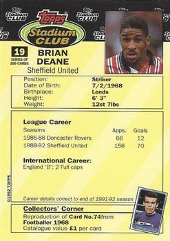 1992 Stadium Club #19 Brian Deane Back