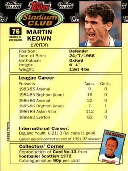 1992 Stadium Club #76 Martin Keown Back