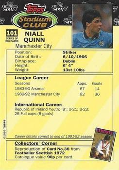 1992 Stadium Club #101 Niall Quinn Back