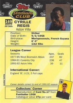 1992 Stadium Club #169 Cyrille Regis Back