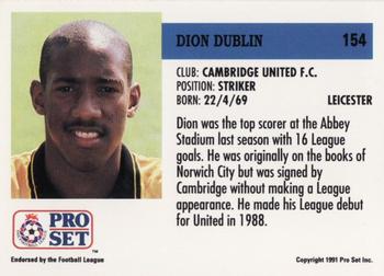 1991-92 Pro Set (England) #154 Dion Dublin Back
