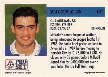 1991-92 Pro Set (England) #181 Malcolm Allen Back
