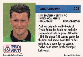 1991-92 Pro Set (England) #203 Paul Sansome Back