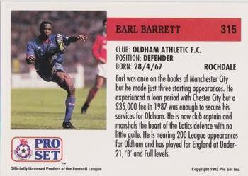 1991-92 Pro Set (England) #315 Earl Barrett  Back