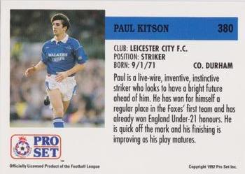 1991-92 Pro Set (England) #380 Paul Kitson  Back