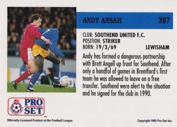 1991-92 Pro Set (England) #397 Andy Ansah  Back
